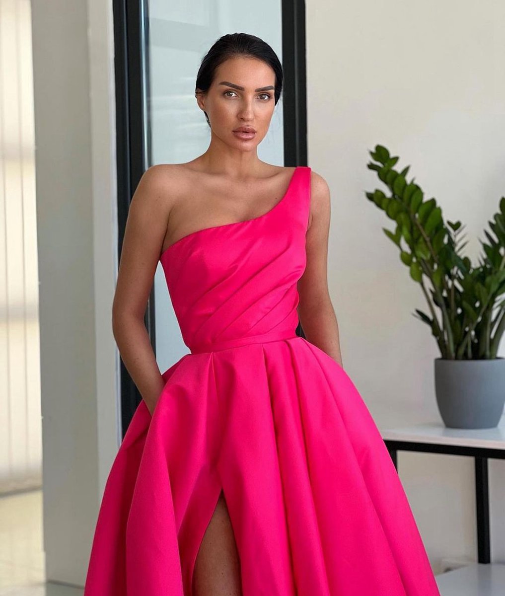 Charming A-line One Shoulder Sequins Long Prom Dresses with Slit