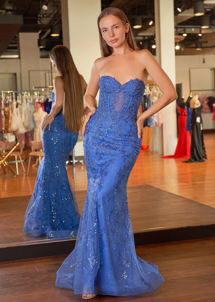 Sweetheart Lace Appliques Mermaid Long Prom Dresses