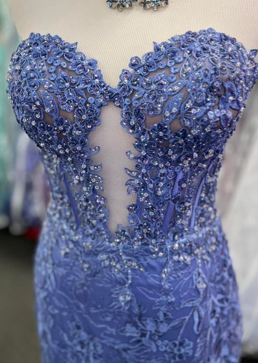 Sweetheart Lace Appliques Mermaid Long Prom Dresses