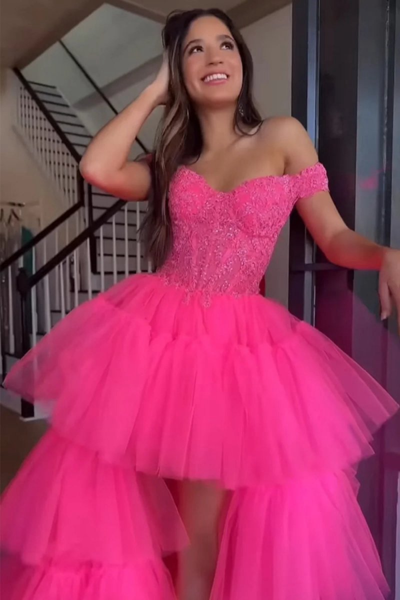 High Low Homecoming Prom Dresses with Lace