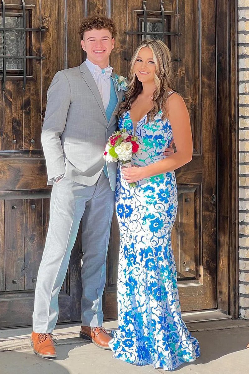 V Neck Sequin Lace Mermaid Prom Dresses