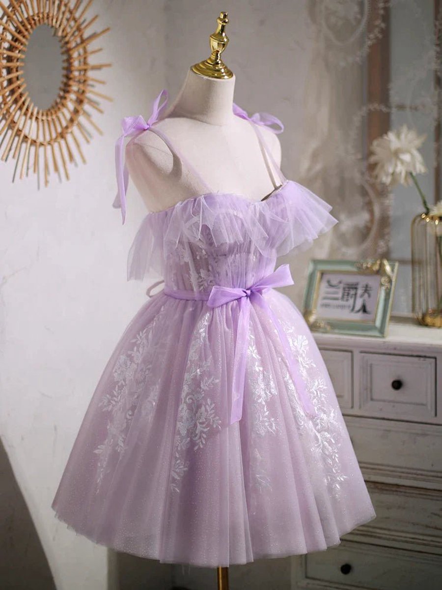 Sweet A-line Short Party Dresses Homecoming Dresses with Ribbon