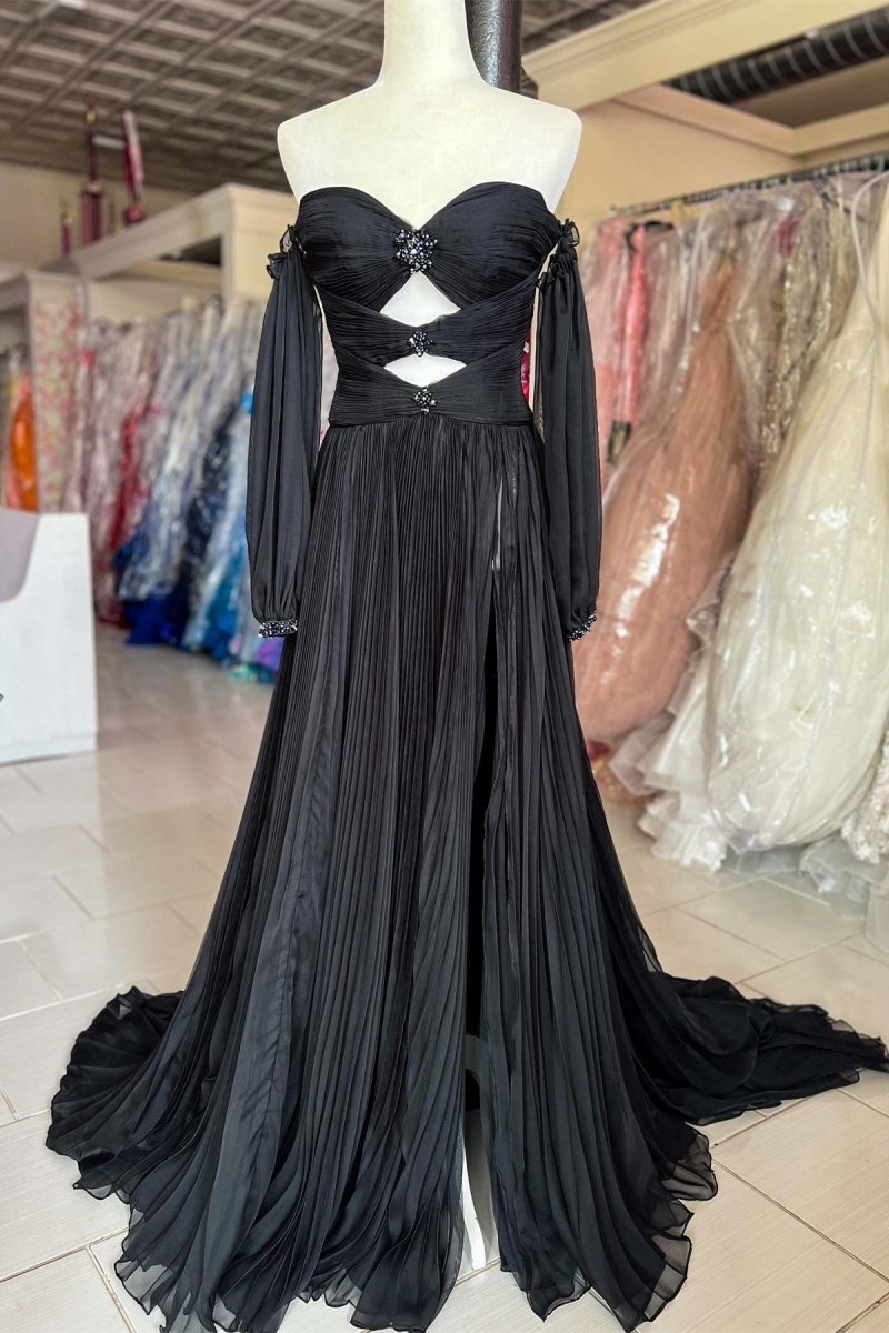 Rhinestones Strapless A-line Prom Dresses with Sleeves