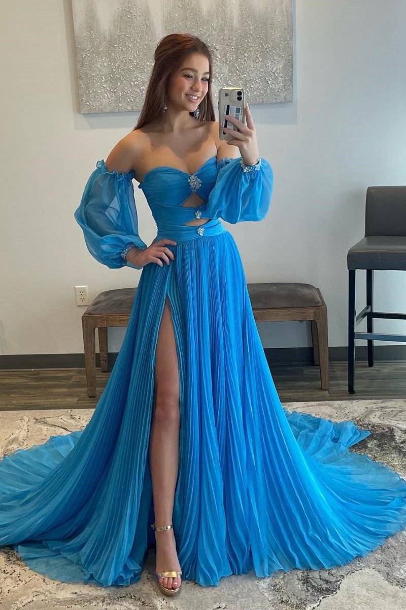 Rhinestones Strapless A-line Prom Dresses with Sleeves