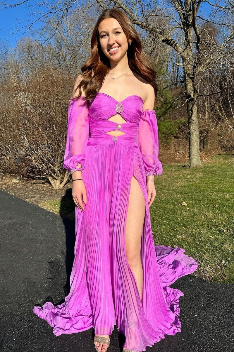 Rhinestones Strapless A-line Prom Dresses with Sleeves