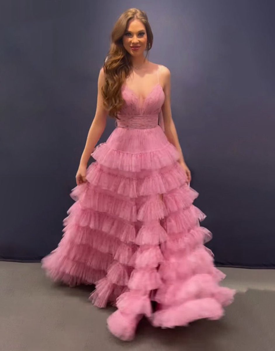 A-line Spaghetti Straps Open Back Tie Long Prom Dresses