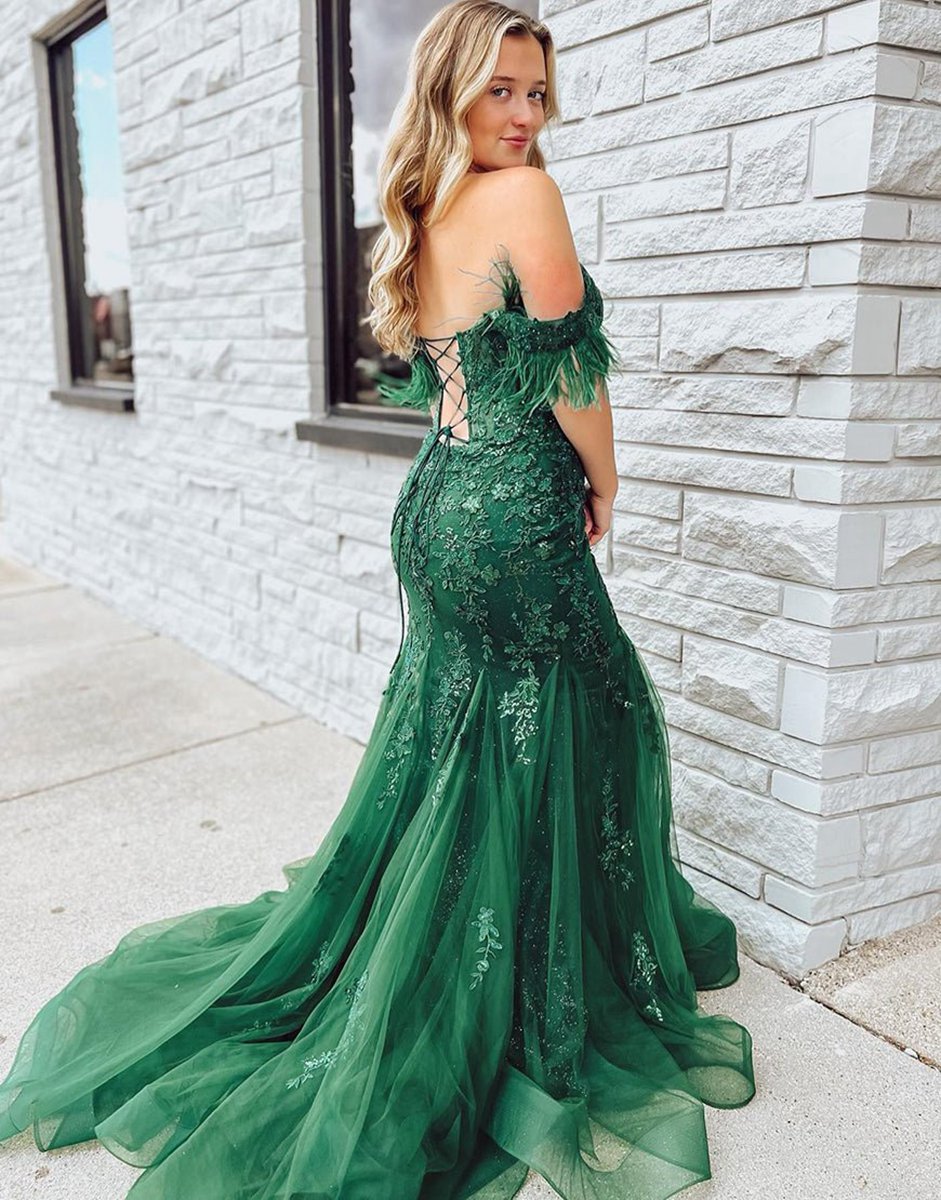 Mermaid Long Corset Prom Dresses with Appliques