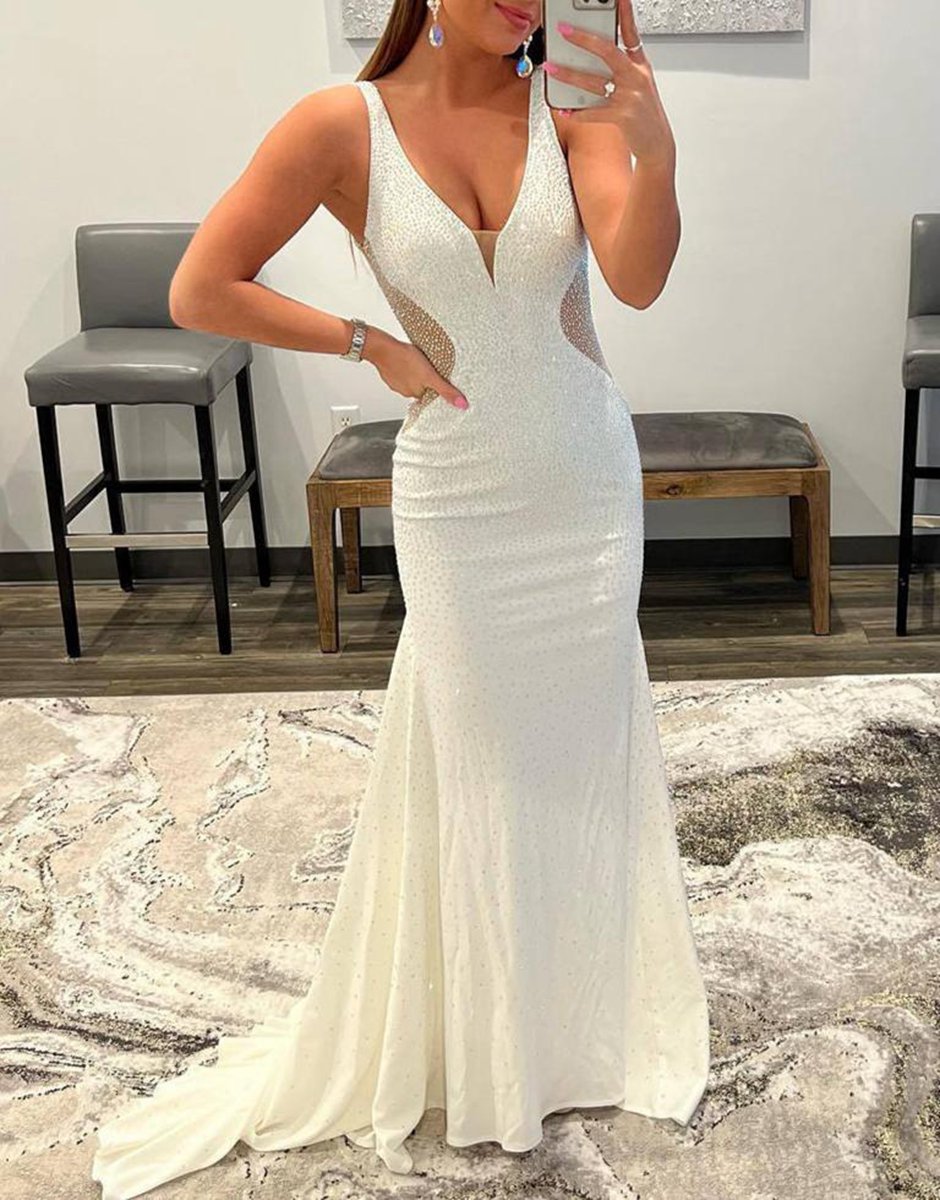 Mermaid V-Neck Beaded Long Prom Dresses