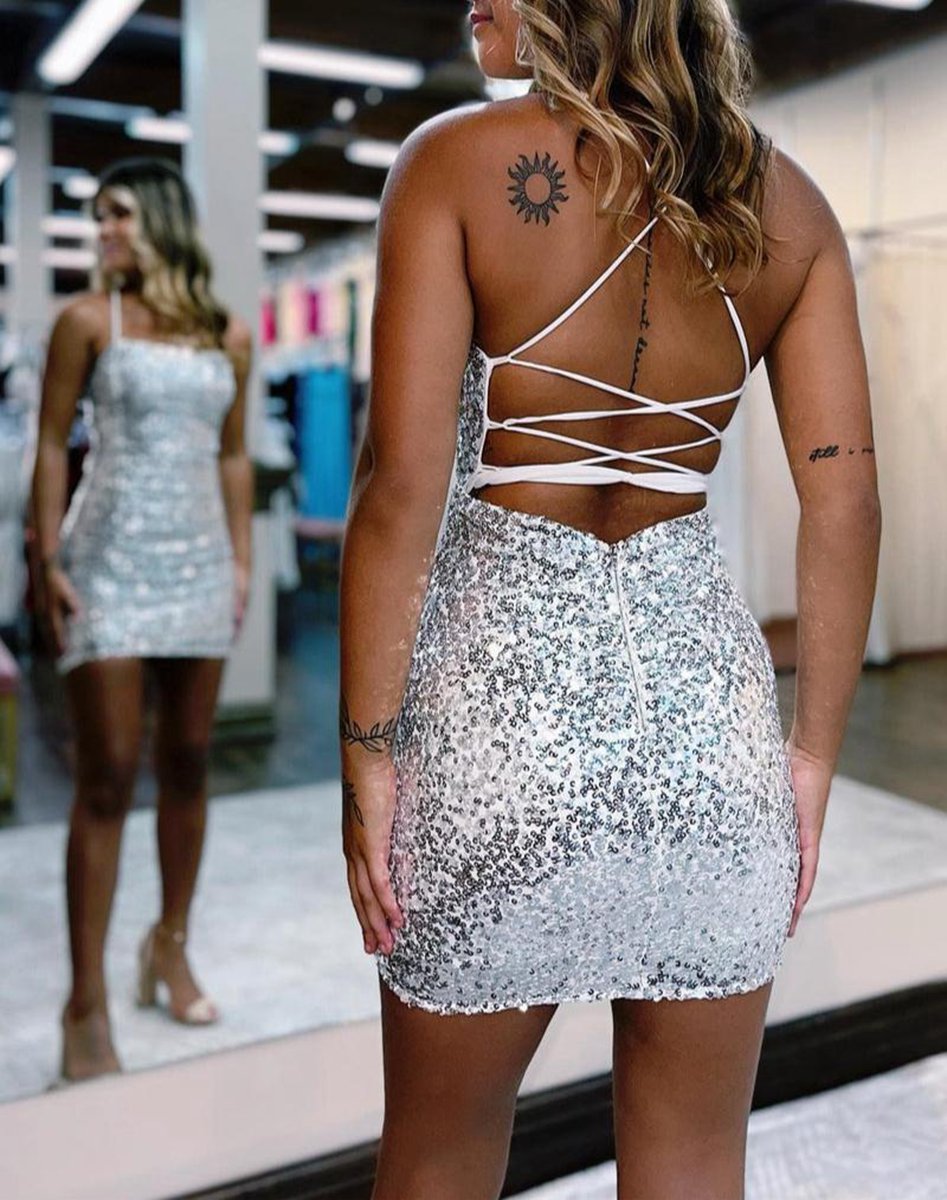 Glitter Bodycon Straps Sequins Short Homecoming Dresses