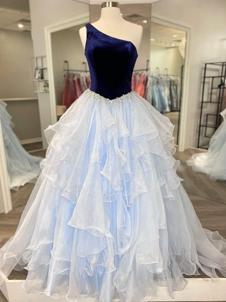 Ruffle One Shoulder Velvet Top Long Formal Dresses