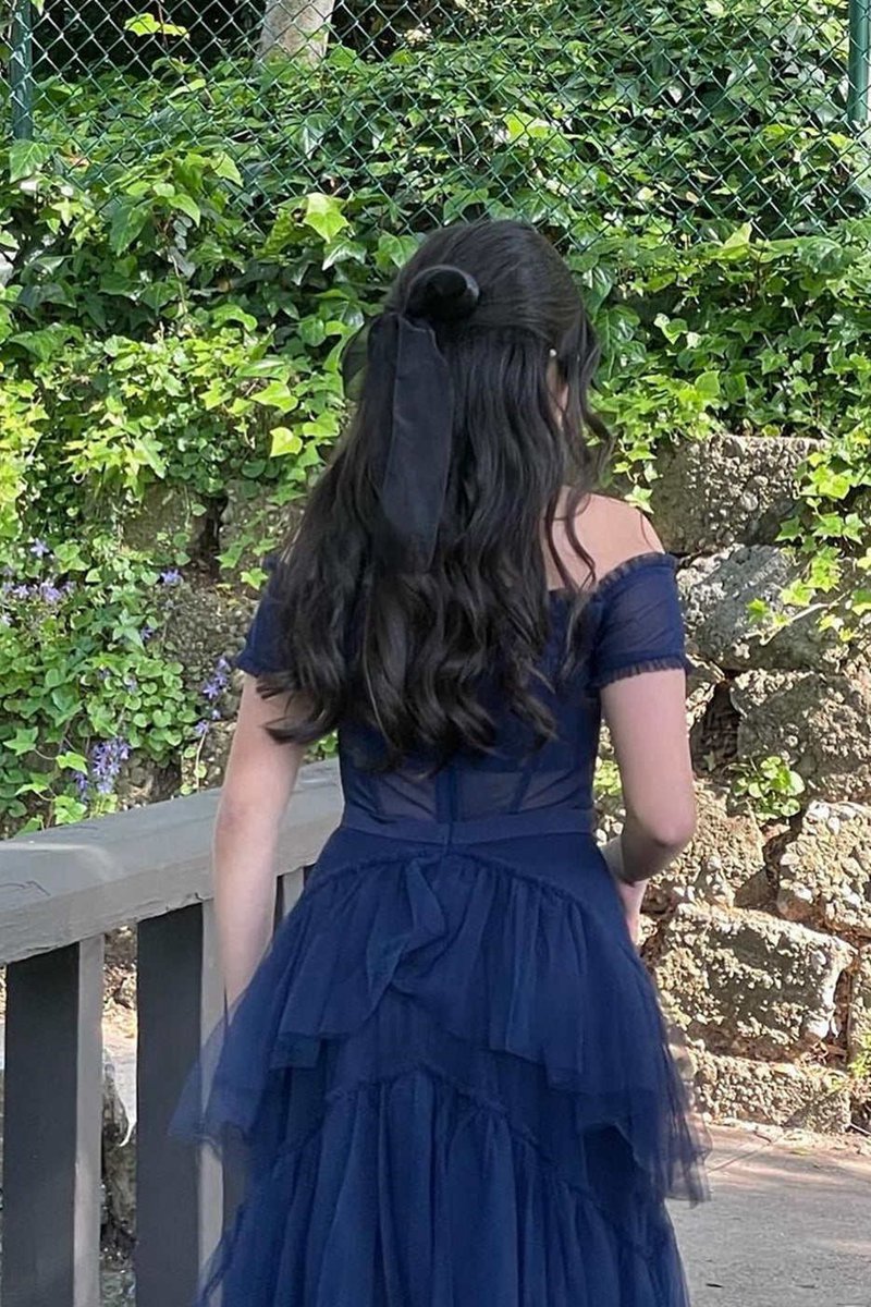 Off the Shoulder Tie Tulle Lond Prom Dresses