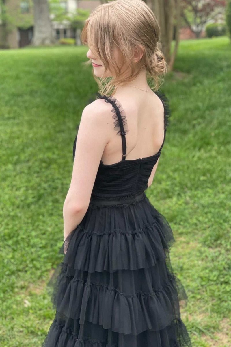 V-Neck Layered Tulle A-line Prom Dresses