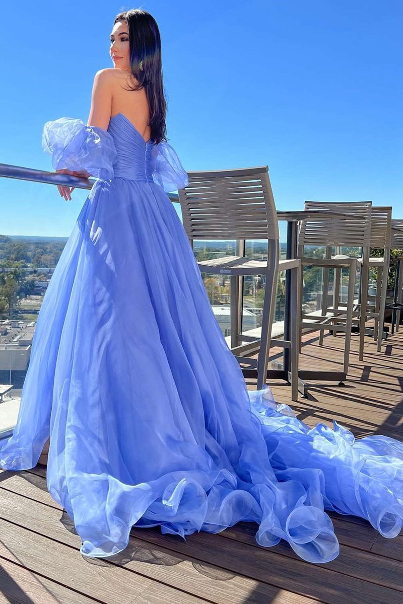 Strapless A-line Prom Dresses with Puff Sleeves