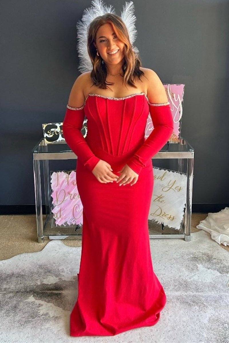 Off-the-Shoulder Long Sleeve Mermaid Formal Dresses