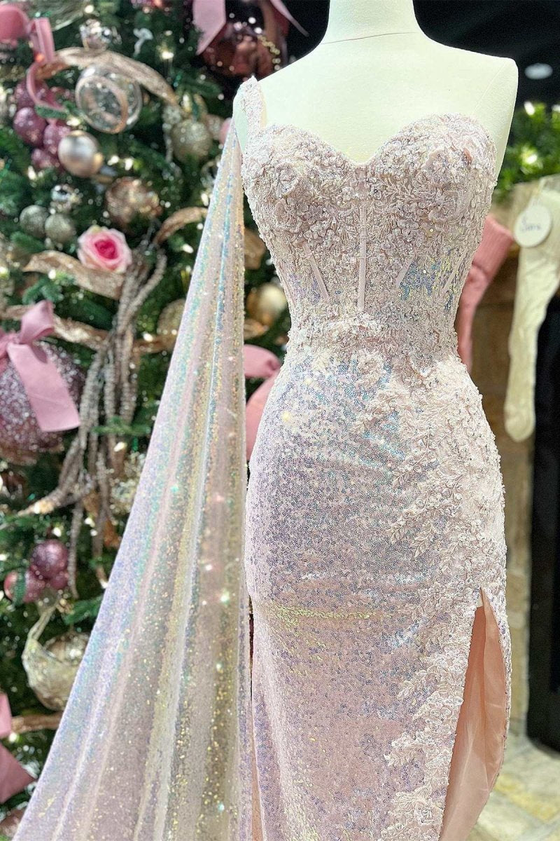 Sequin Lace Sweetheart High-Low Prom Dresses with Attached Train