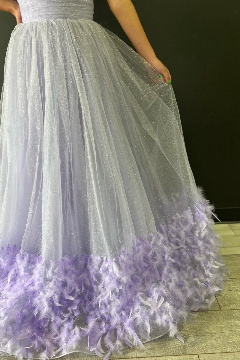 Strapless Pleated A-line Prom Dresses with Feathers