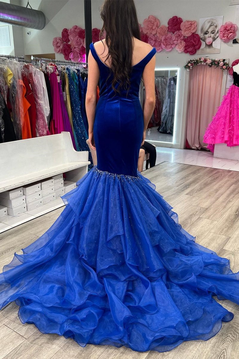 Velvet Off-the-Shoulder Multi-Layer Trumpet Formal Gown