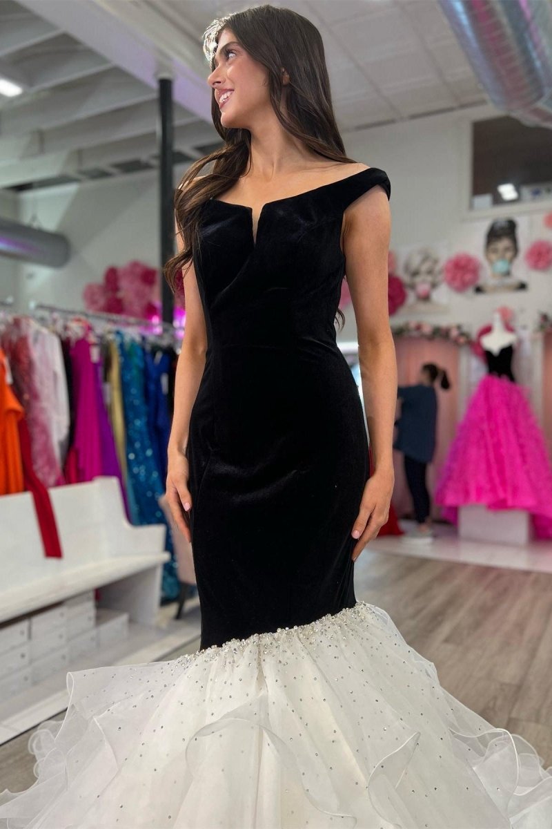 Velvet Off-the-Shoulder Multi-Layer Trumpet Formal Gown