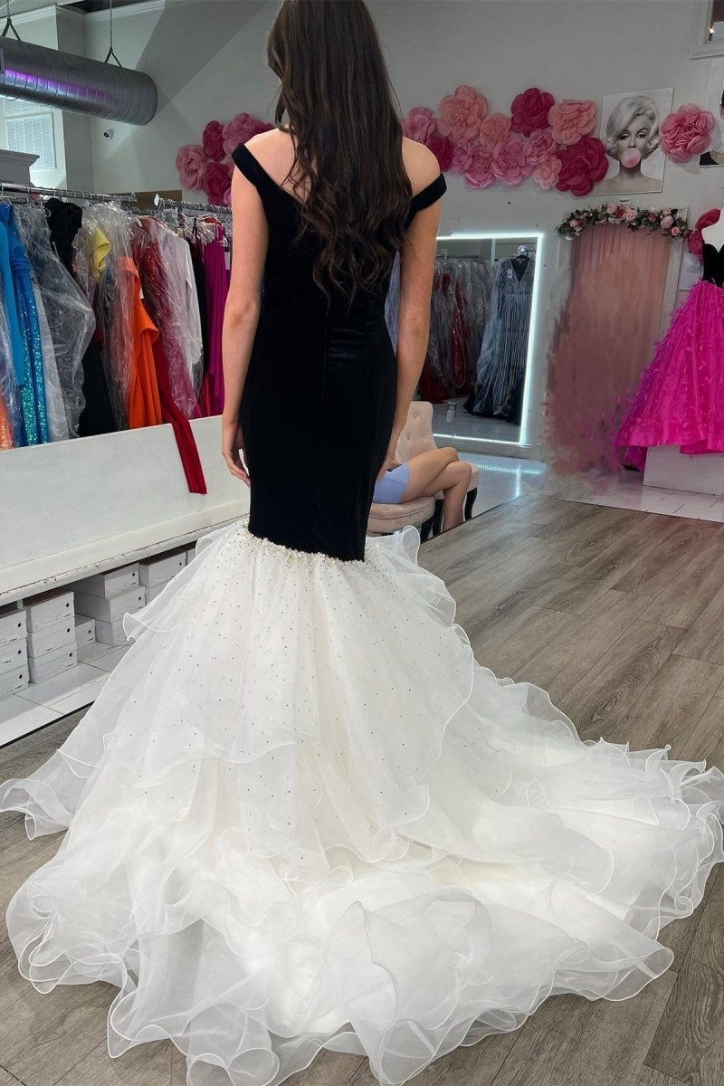 Velvet Off-the-Shoulder Multi-Layer Trumpet Formal Gown