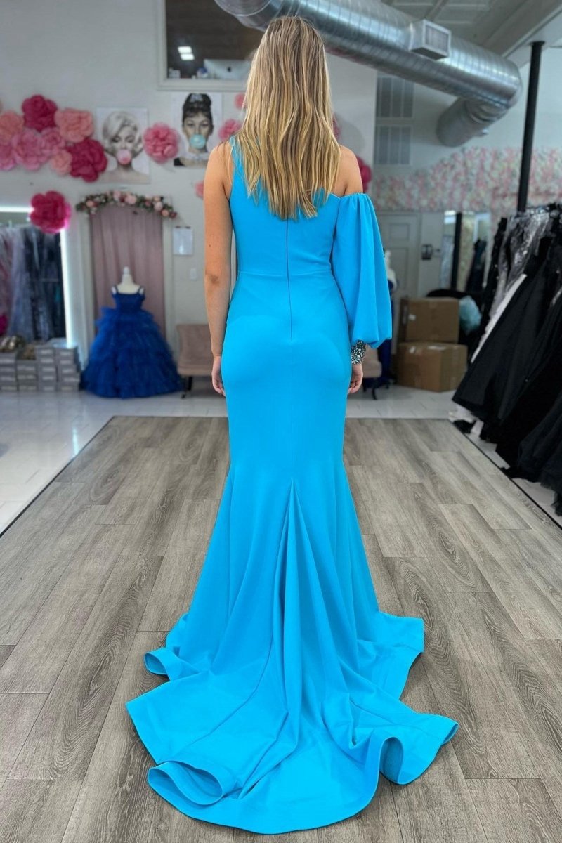 Asymmetrical Cobalt Mermaid Long Formal Dresses with Slit