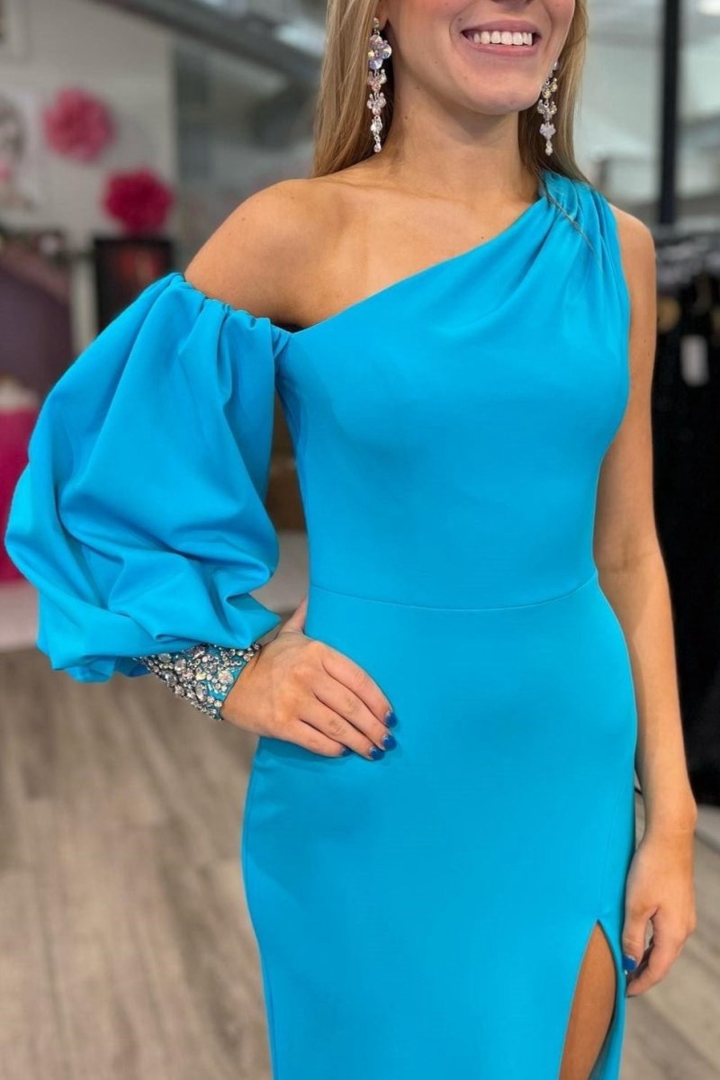 Asymmetrical Cobalt Mermaid Long Formal Dresses with Slit