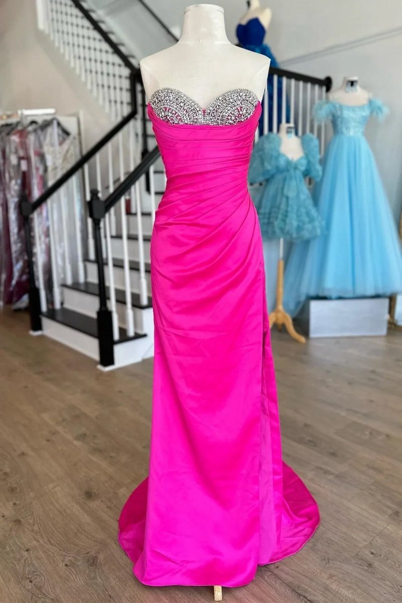 Beaded Sweetheart Mermaid Long Formal Dresses with Slit