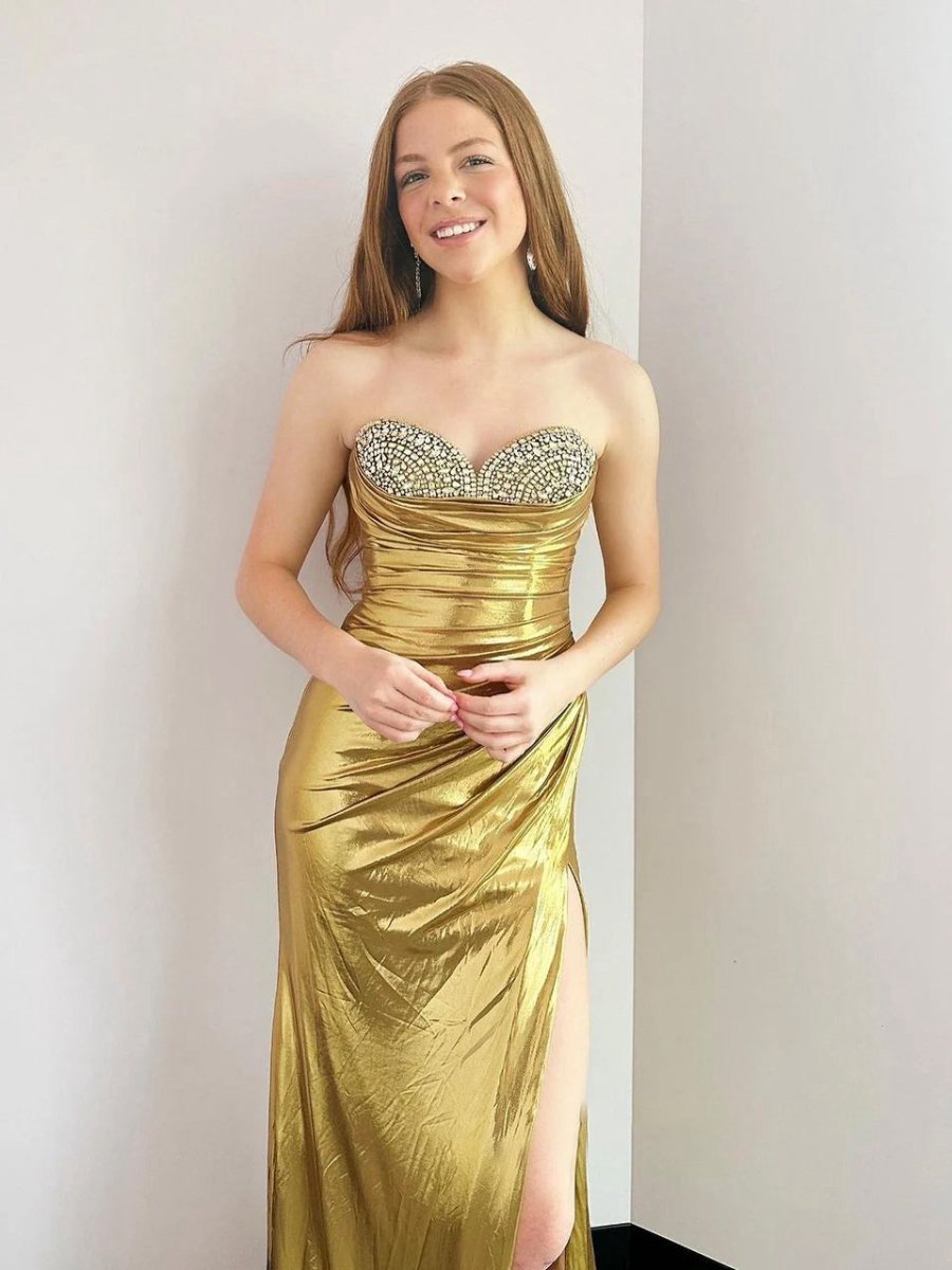 Beaded Sweetheart Mermaid Long Formal Dresses with Slit