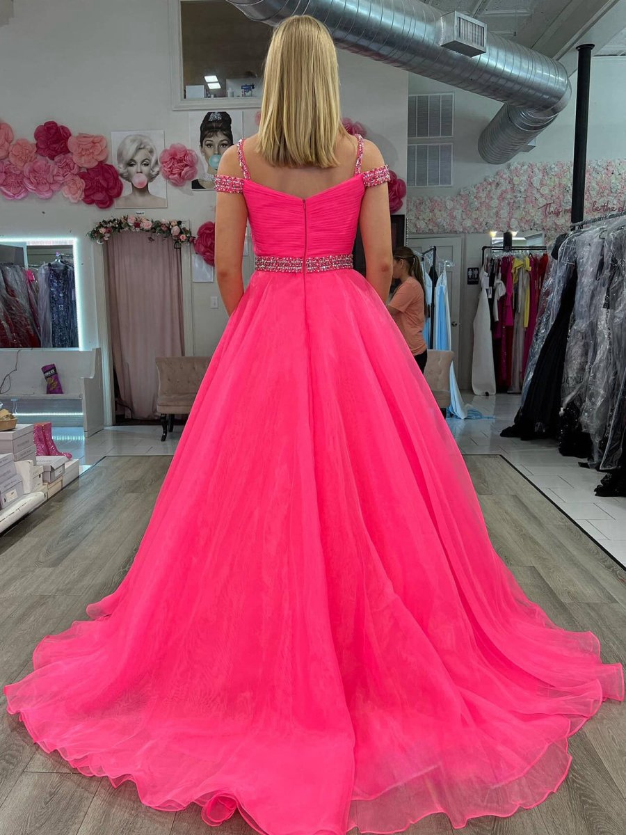 Beaded Cold-Shoulder A-line Prom Dresses