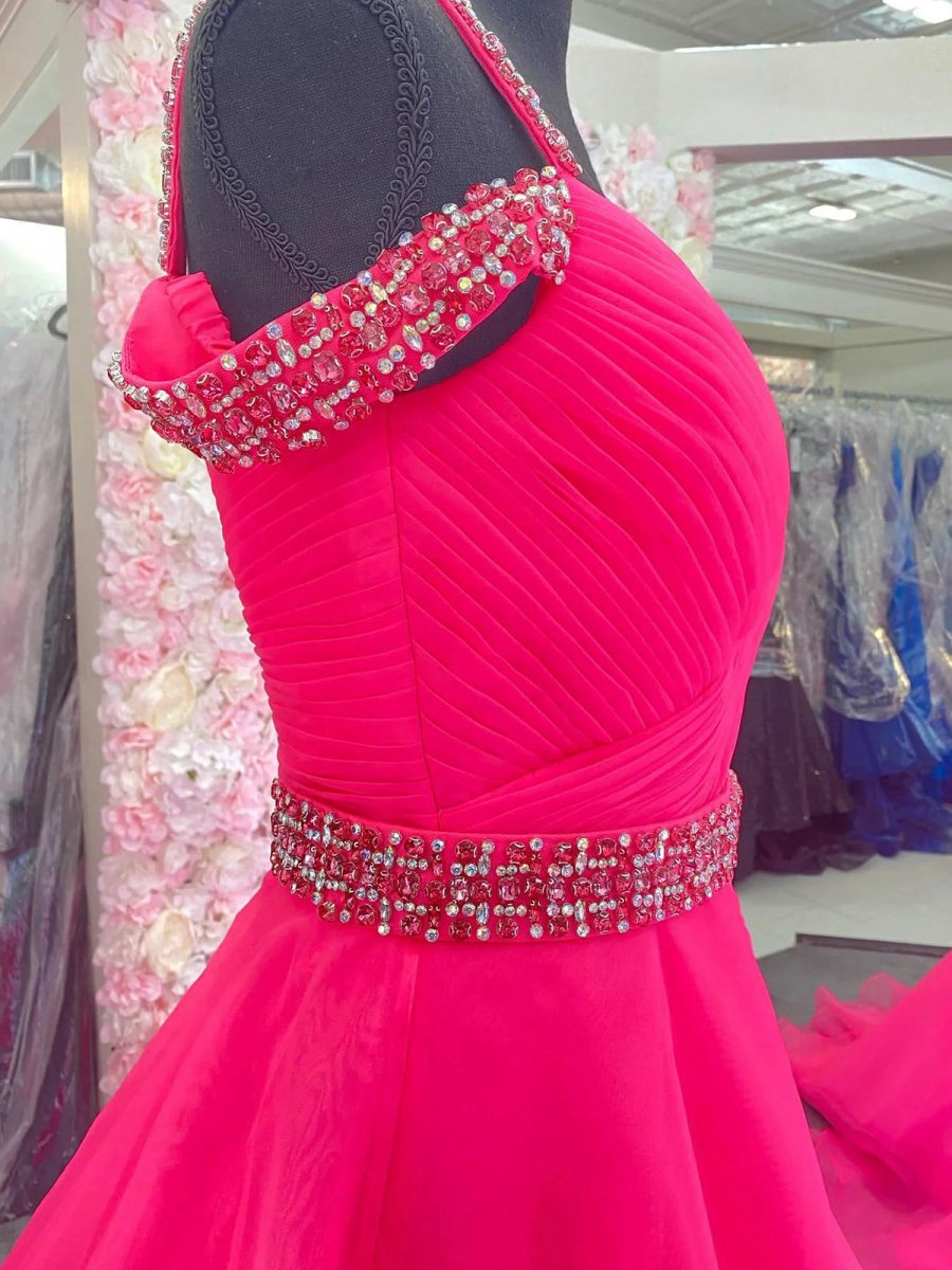 Beaded Cold-Shoulder A-line Prom Dresses