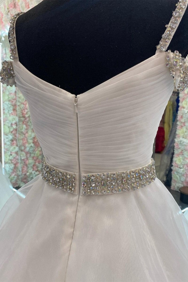 Beaded Cold-Shoulder A-line Prom Dresses