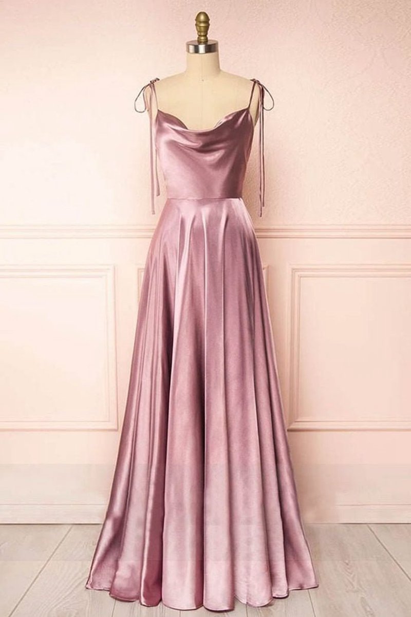 Sweet A-line Cowl Neck Silk Long Prom Dresses