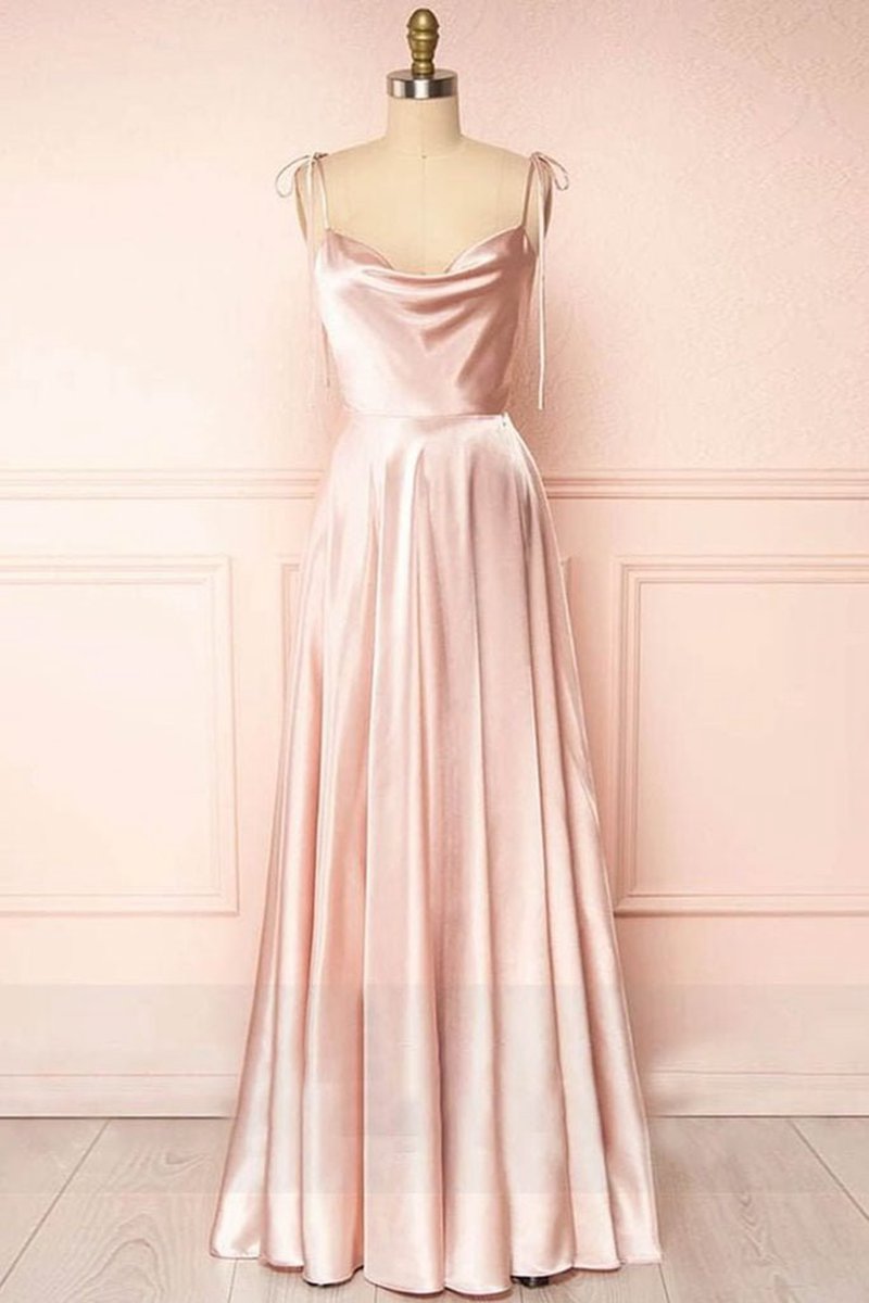 Sweet A-line Cowl Neck Silk Long Prom Dresses