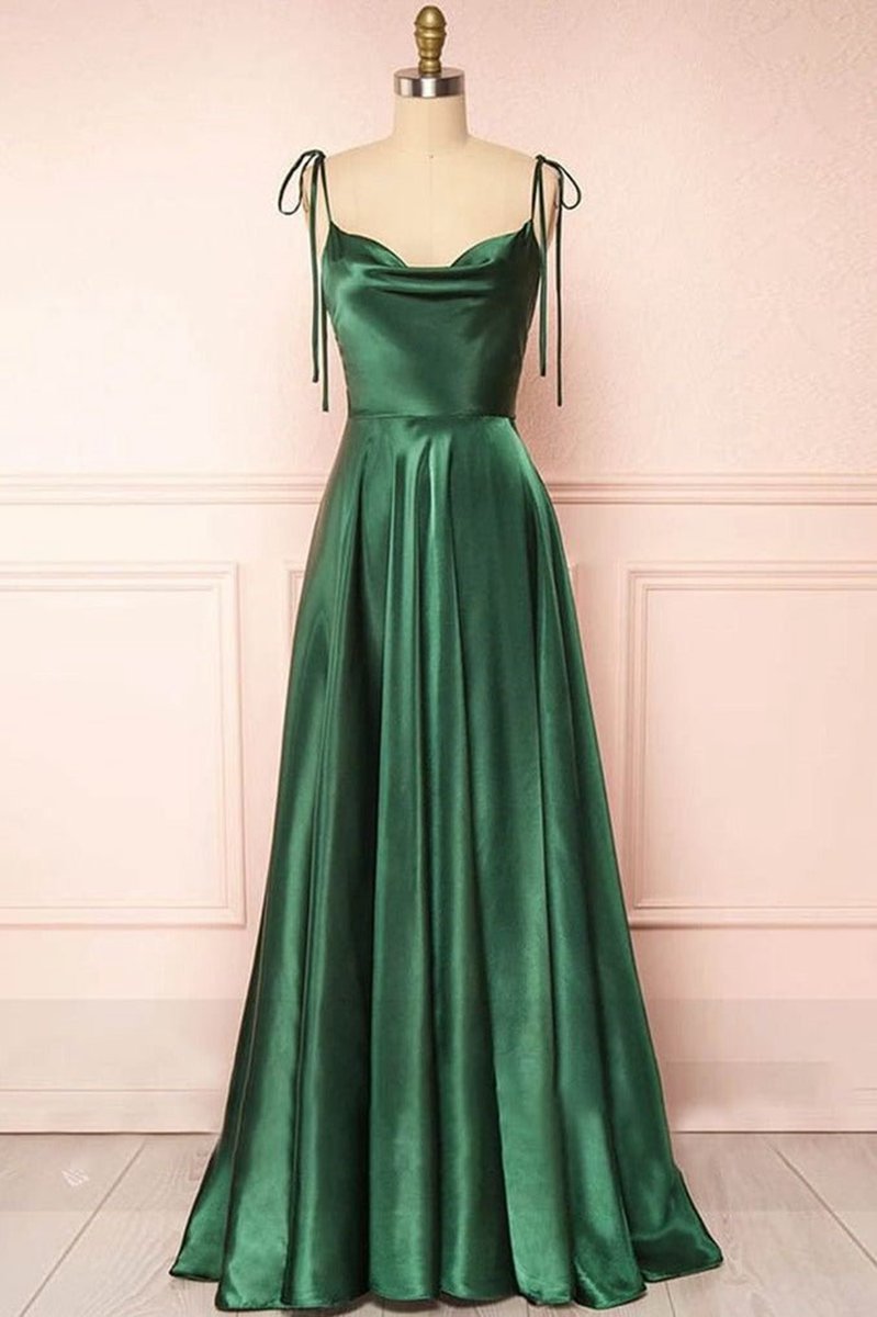 Sweet A-line Cowl Neck Silk Long Prom Dresses