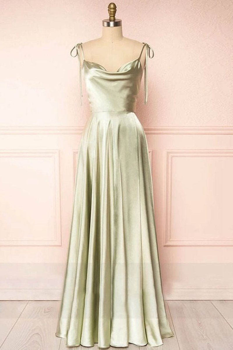 Sweet A-line Cowl Neck Silk Long Prom Dresses