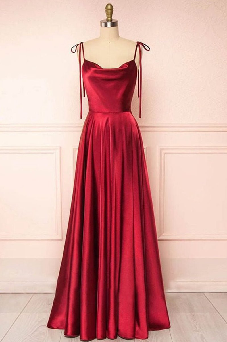 Sweet A-line Cowl Neck Silk Long Prom Dresses