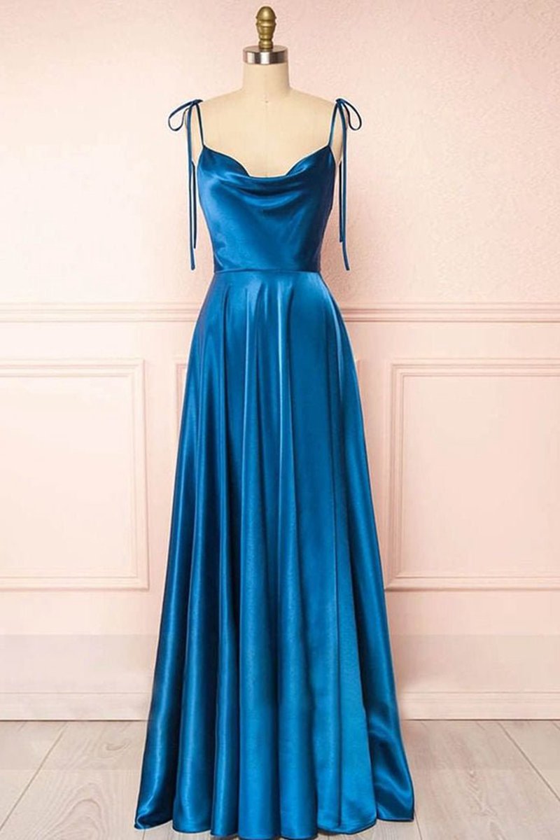 Sweet A-line Cowl Neck Silk Long Prom Dresses
