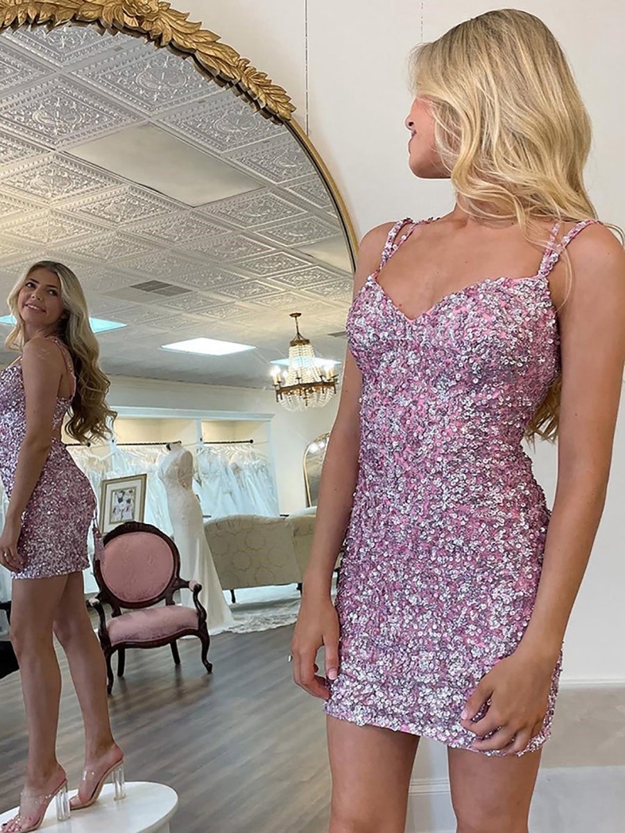 Sparkly Sequin Open Back Tight Short Homecoming Dresses