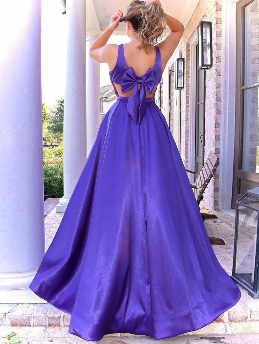 A-line V Neck Long Prom Dresses