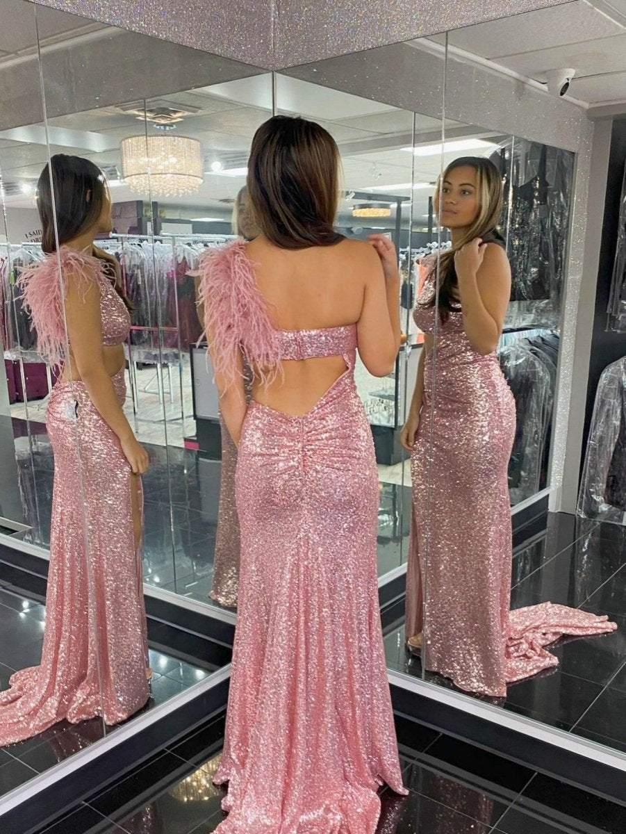 One Shoulder Sparkly Unique Mermaid Prom Dresses