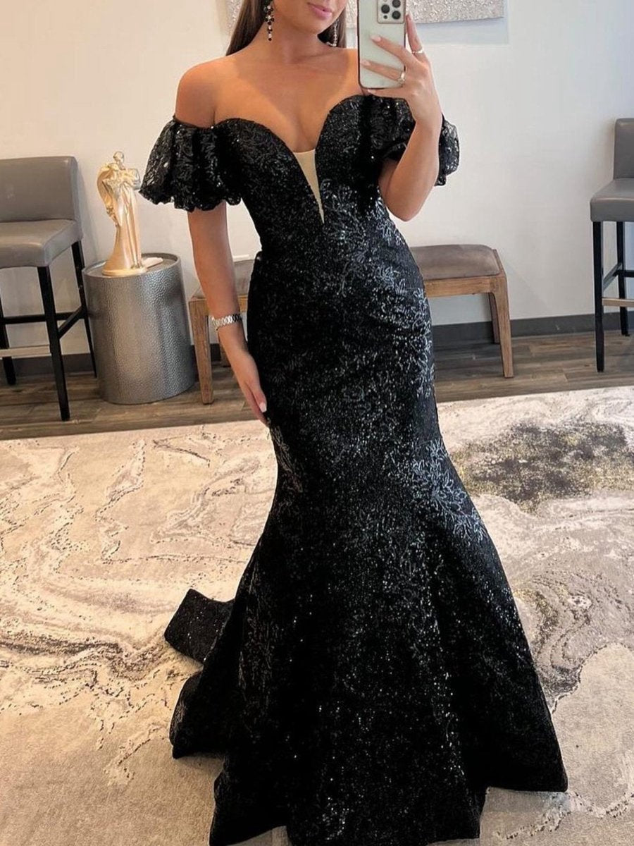 Strapless Sequins Long Mermaid Prom Dresses