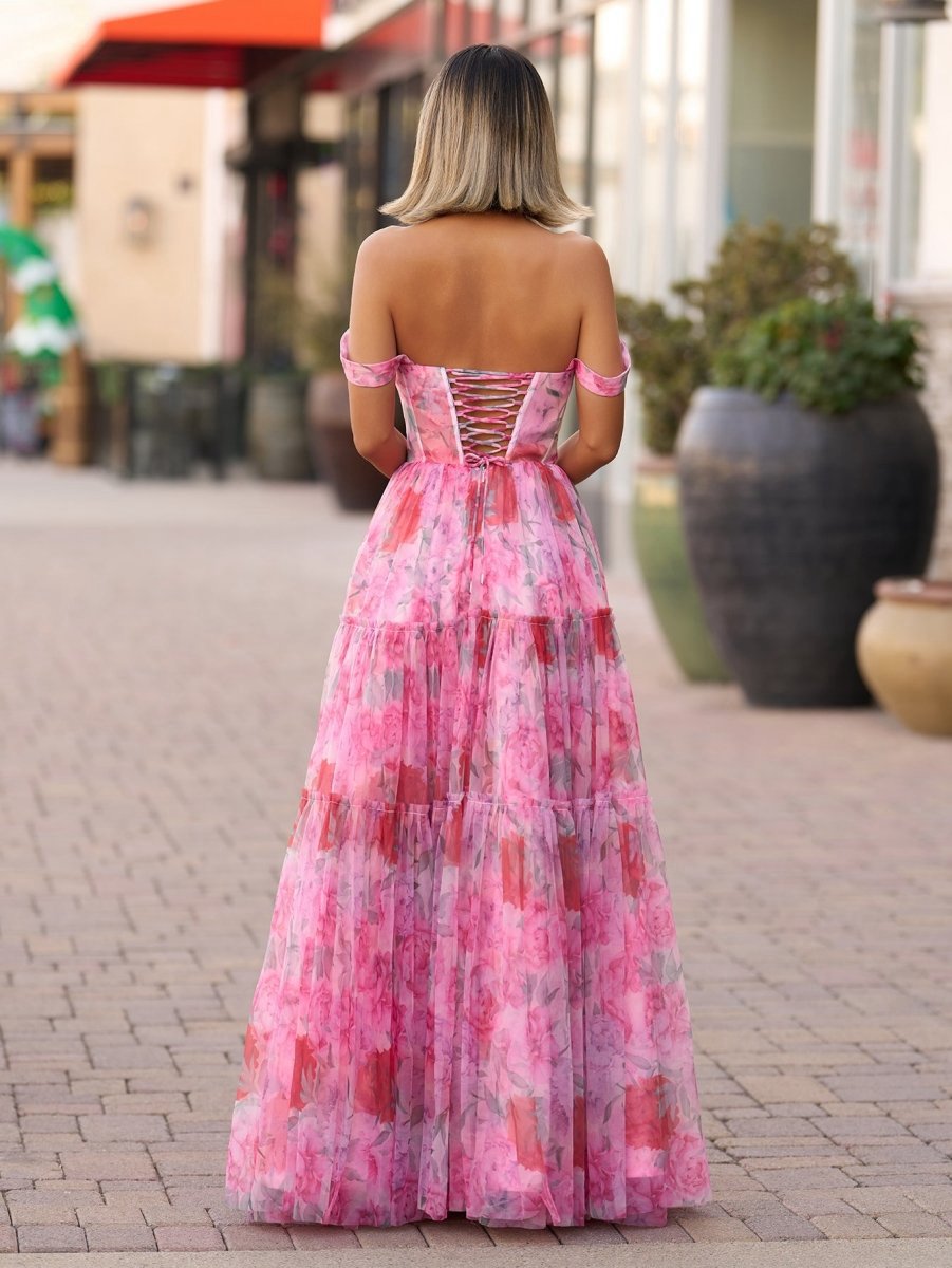 A-line Floral Long Prom Dresses