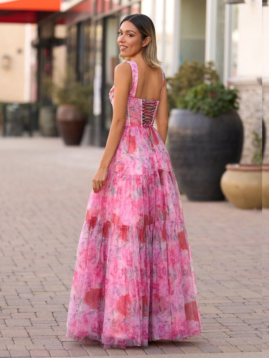 A-line Floral Long Prom Dresses