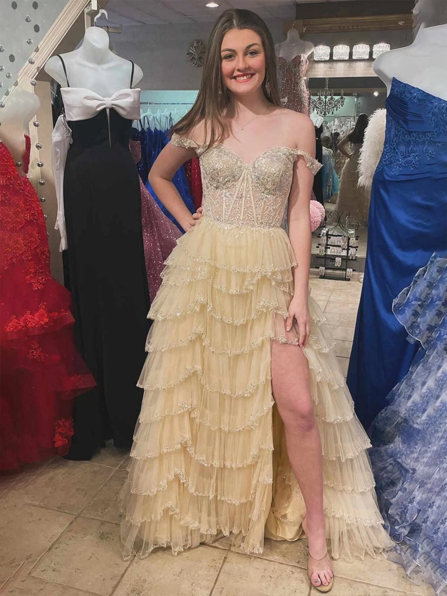 A-line Sweetheart Tulle Prom Dresses with Appliques