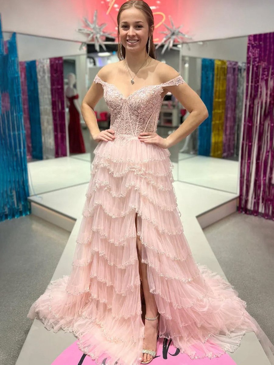 A-line Sweetheart Tulle Prom Dresses with Appliques