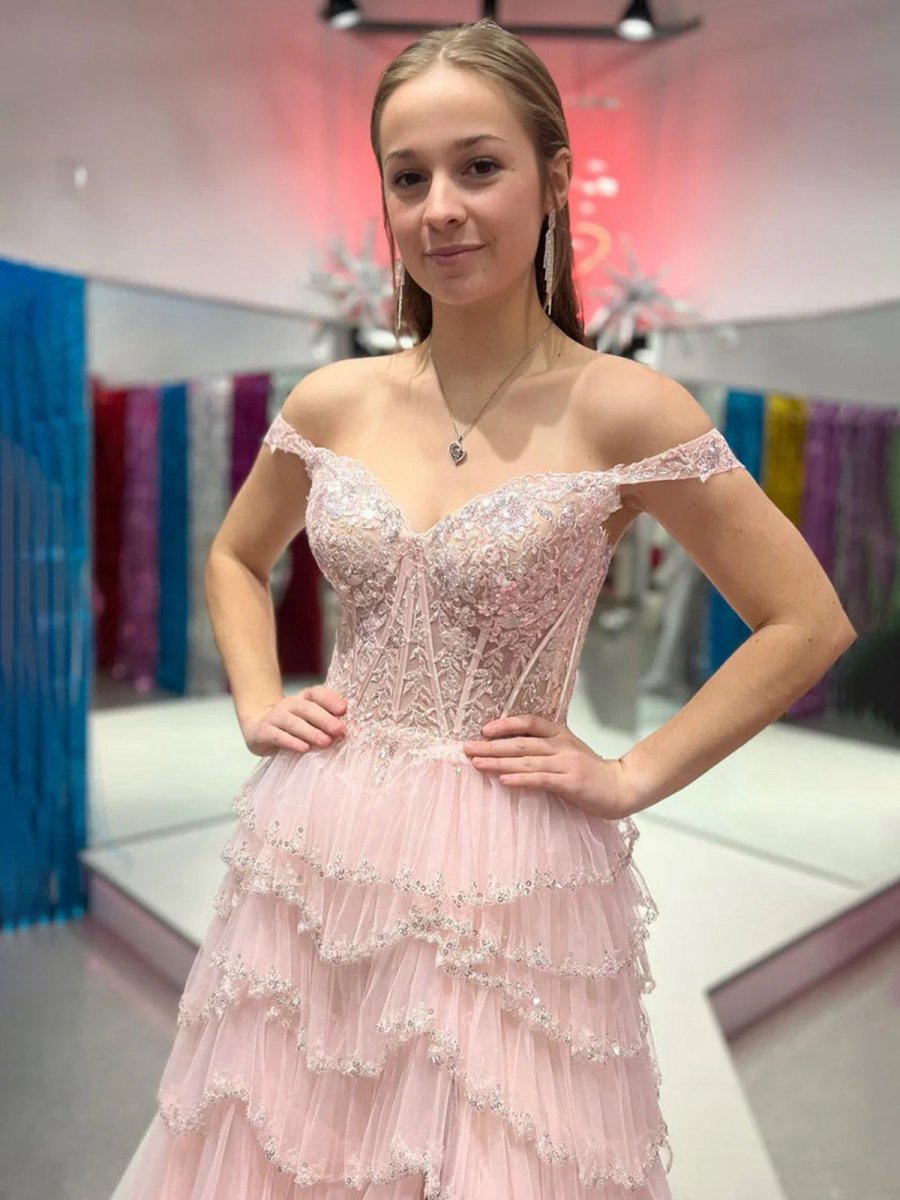 A-line Sweetheart Tulle Prom Dresses with Appliques