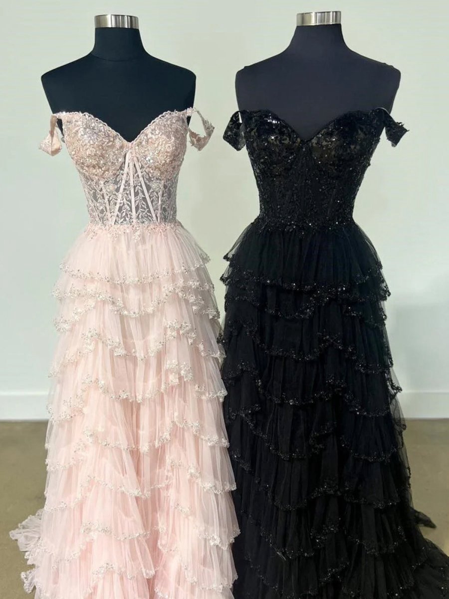 A-line Sweetheart Tulle Prom Dresses with Appliques