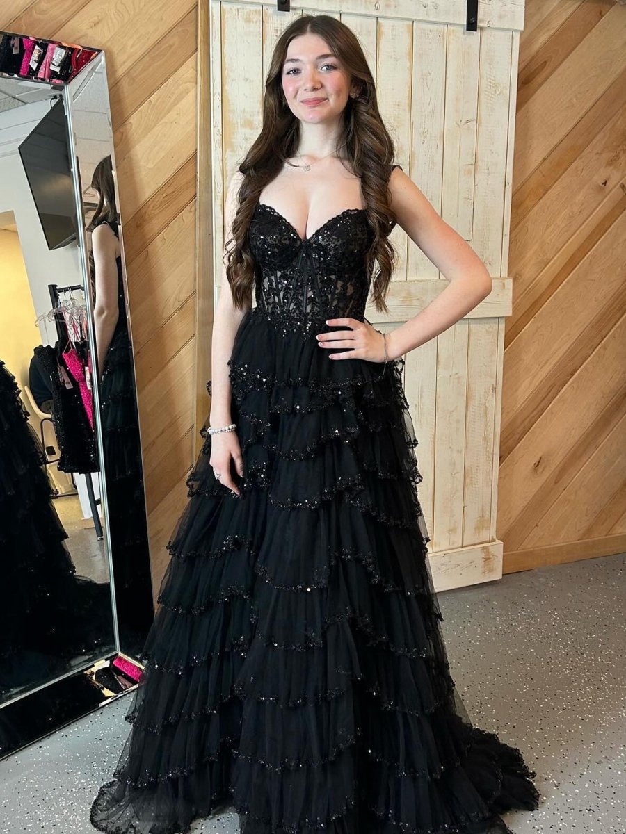 A-line Sweetheart Tulle Prom Dresses with Appliques