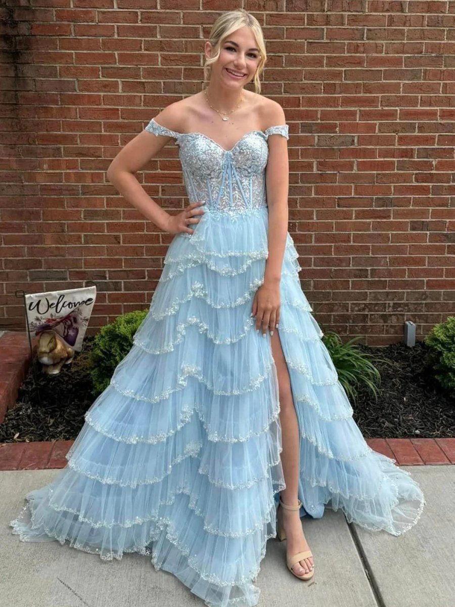 A-line Sweetheart Tulle Prom Dresses with Appliques