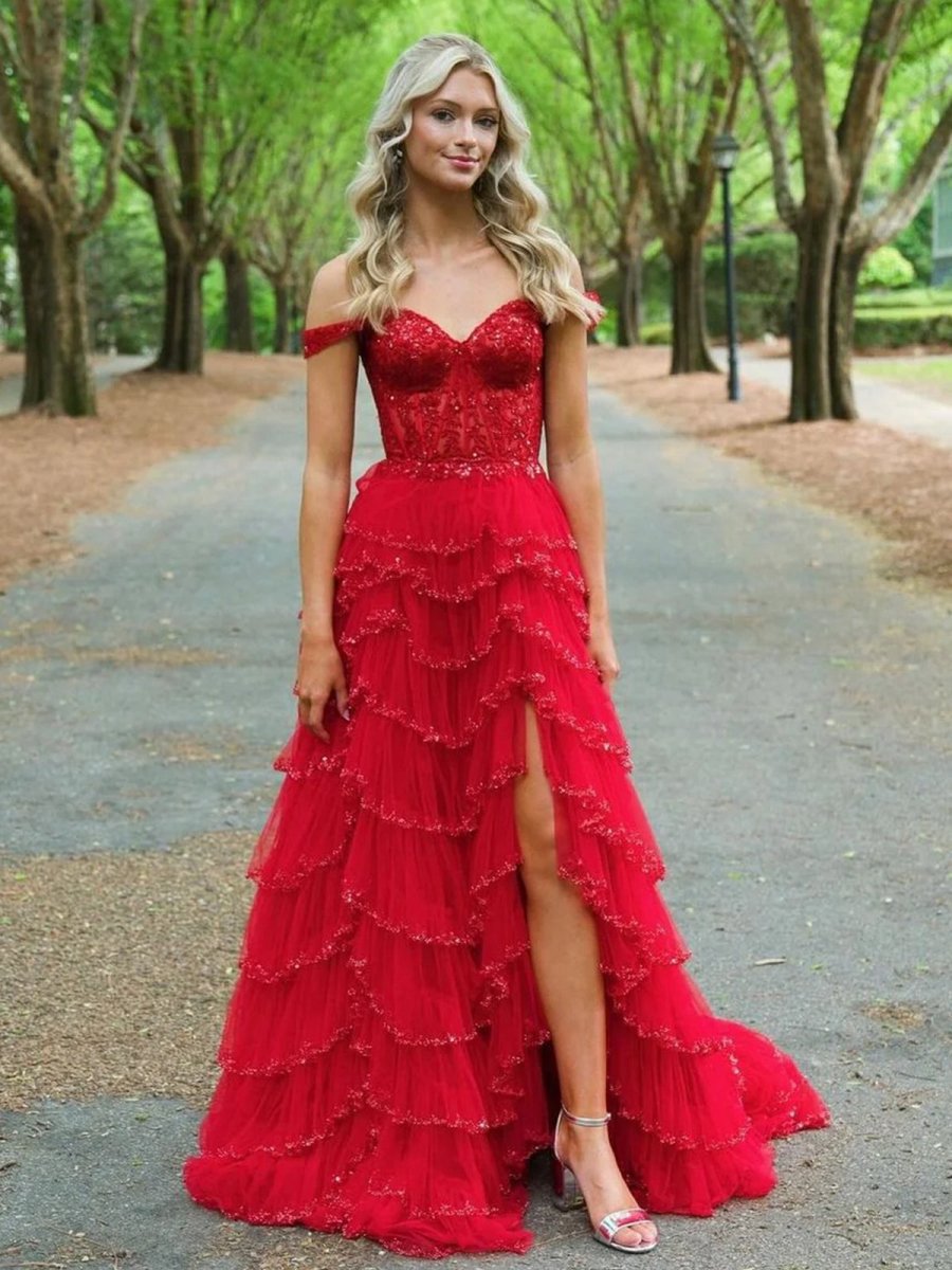 A-line Sweetheart Tulle Prom Dresses with Appliques