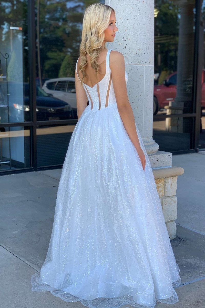 Square Neck Sequin A-line Prom Dresses